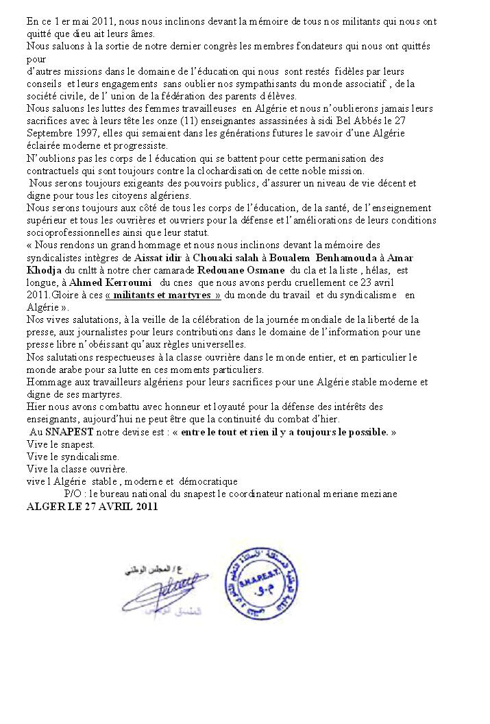 Déclaration du 1er mai du Snapest verso Déclaration du 1er mai du Snapest verso