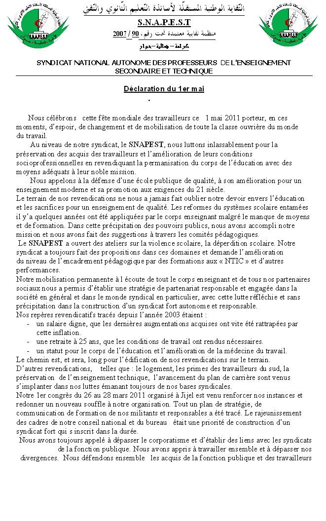 Déclaration du 1er mai du Snapest recto